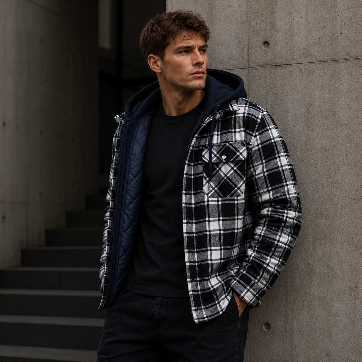 Hooded Flannel Shirt Jacket
