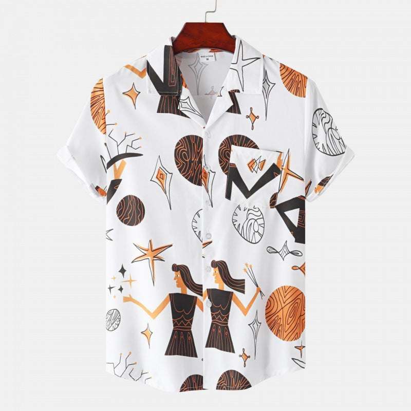 Men's Cuban Collar Ice Silk Floral Short Sleeve Shirt
