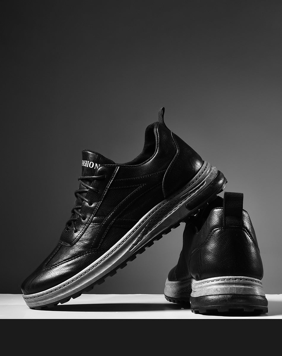 Casual Black Low-Top Men's Leather Sneakers