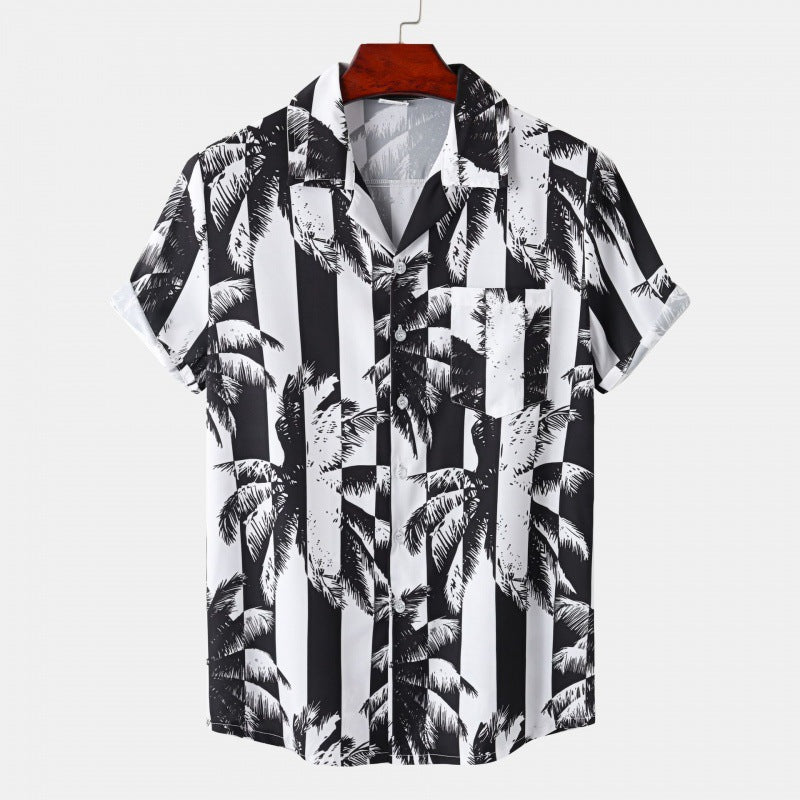 Men's Cuban Collar Ice Silk Floral Short Sleeve Shirt