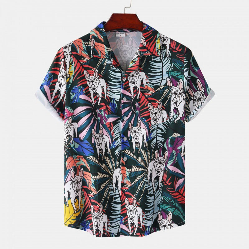 Men's Cuban Collar Ice Silk Floral Short Sleeve Shirt