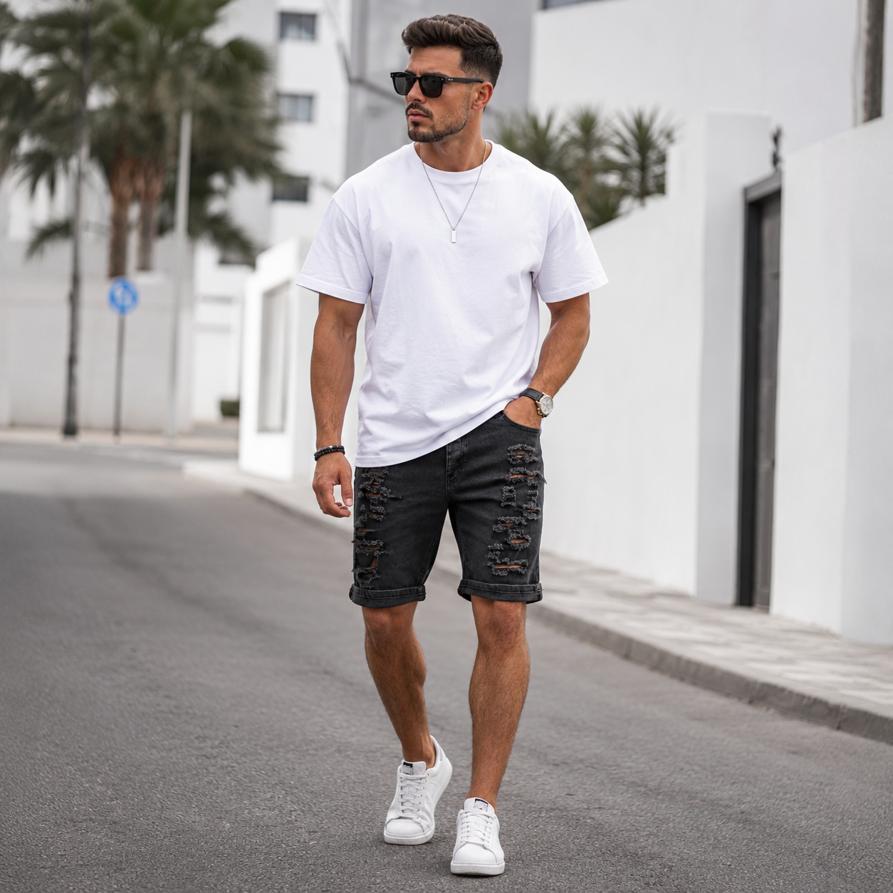 Washed Denim Shorts