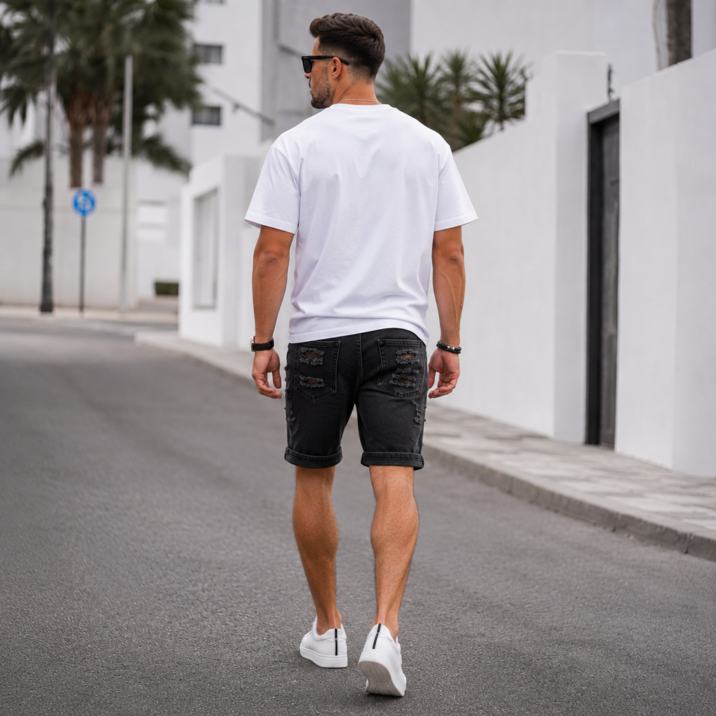 Washed Denim Shorts