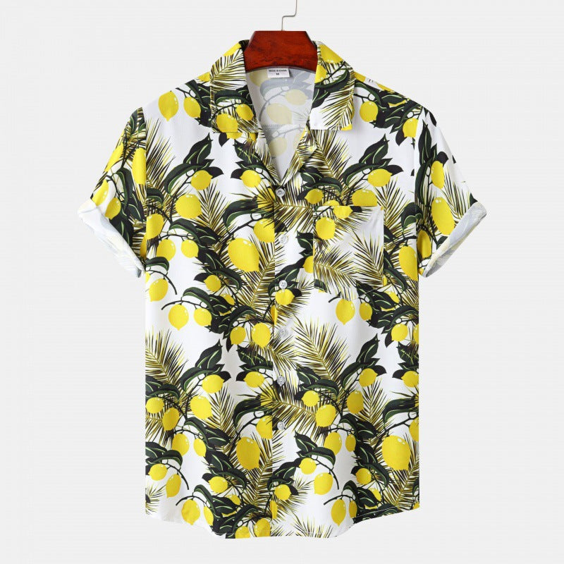 Men's Cuban Collar Ice Silk Floral Short Sleeve Shirt