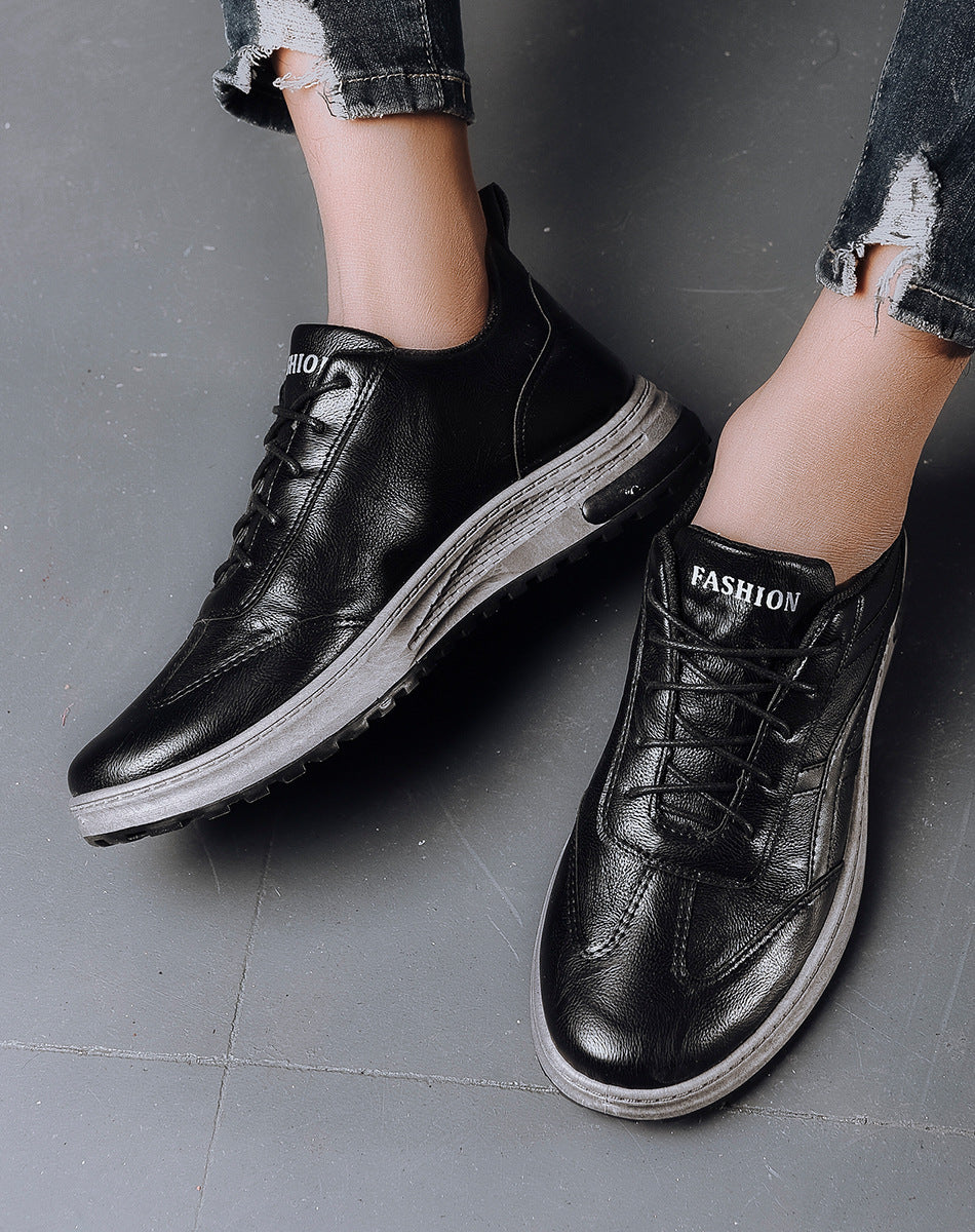 Casual Black Low-Top Men's Leather Sneakers