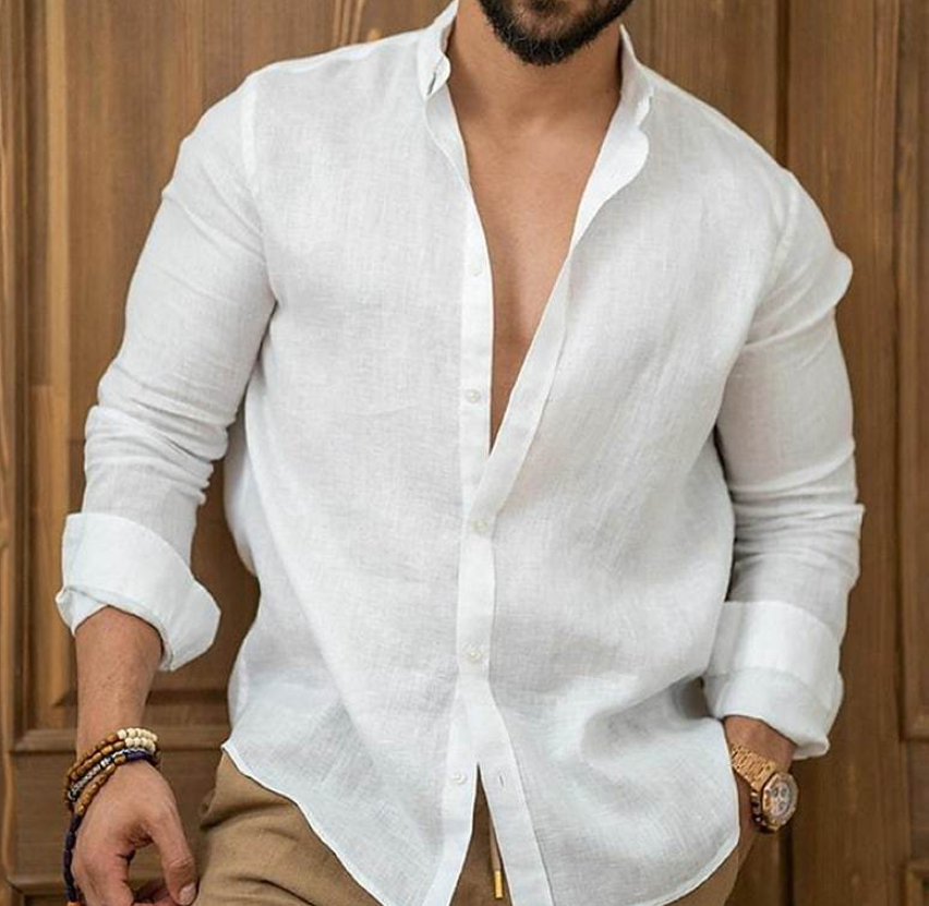 Men's Linen Button-Up Beach Shirt
