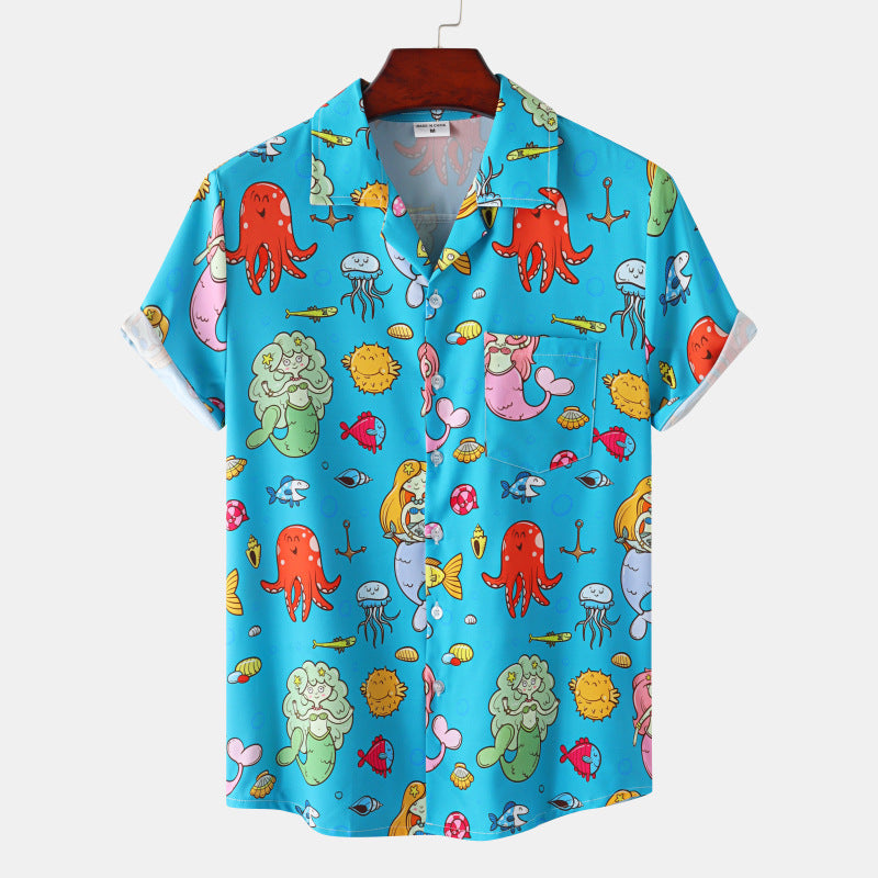 Hawaiian Shrimp Cuban Collar Beach Short Sleeve Shirt